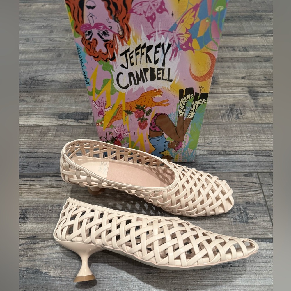 Jeffrey Campbell Encaged Lattice Beige Woven kitten heel pumps 11